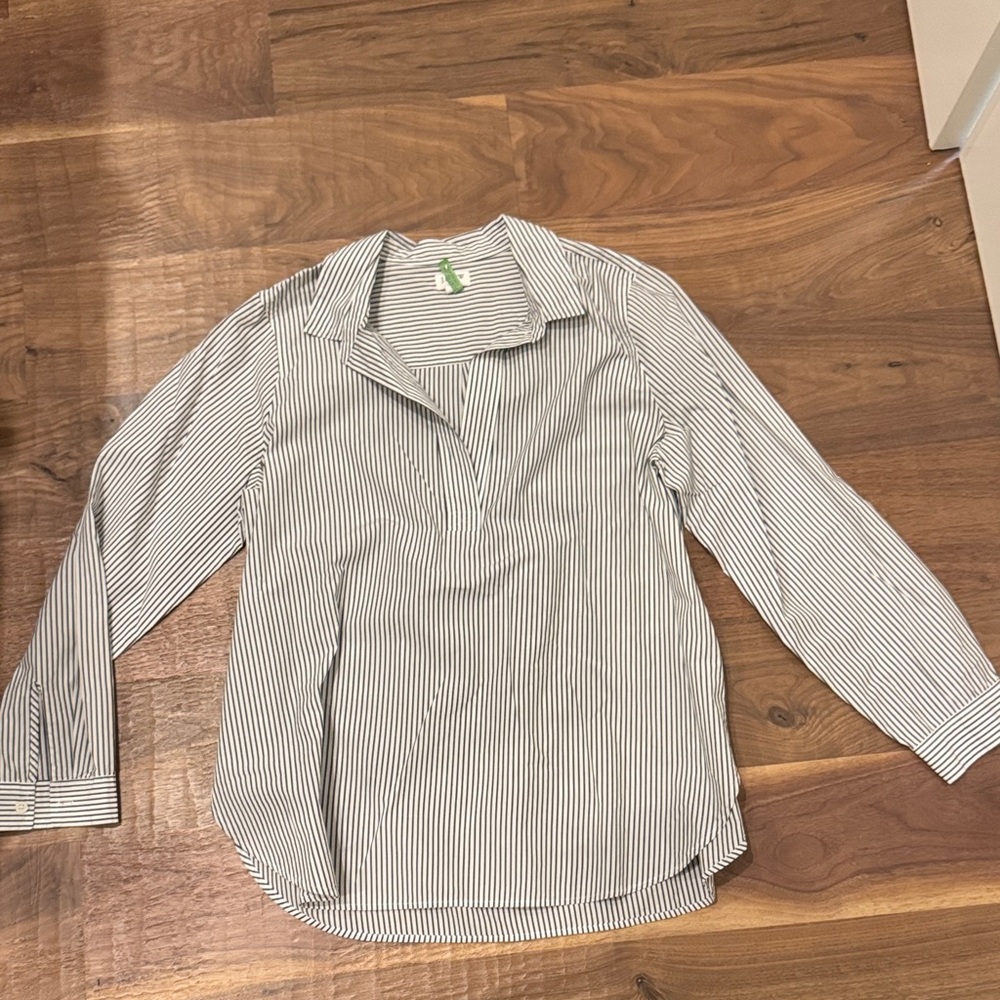 J. Crew Black and White Striped Women's Button Down Shirt